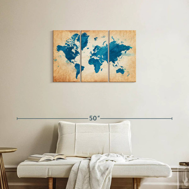 Aliaz Textured Blue World Map, 20" H x 33" W