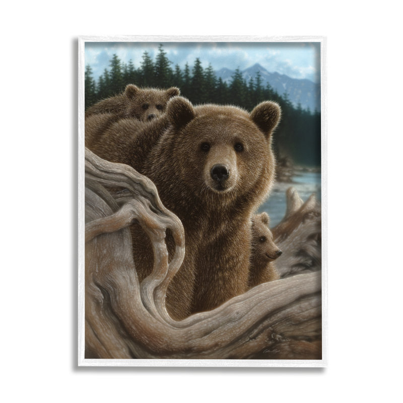 «30_Brown Bears Rustic Animal Family Tree Forest Lake tendue, art mural par Collin Bogle, H 14 po x l 11 po x P 1,5 po