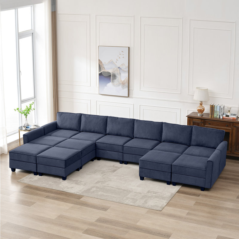 Canapé modulaire 14 pièces Fieldscairn, Velours bleu marine