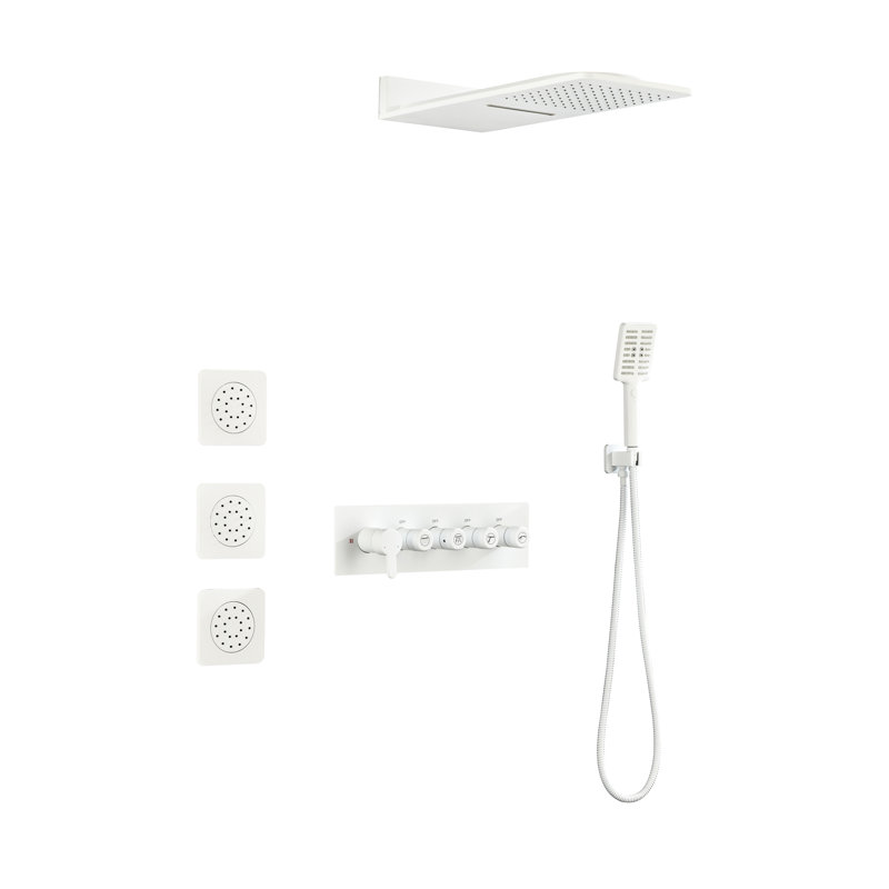 3 jets de corps et douche murale - Laiton blanc avec système de pluie