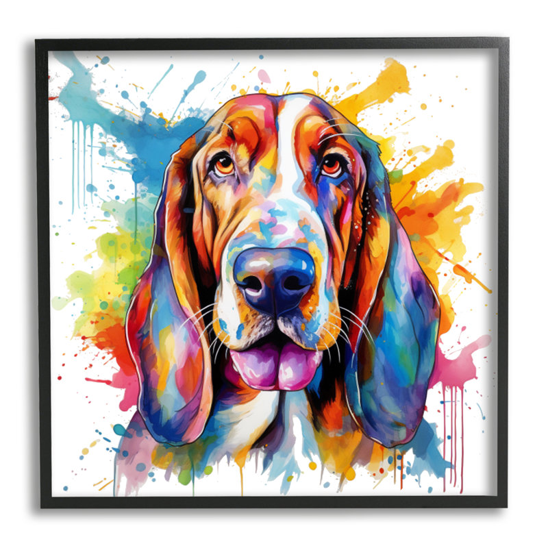 «Ba-348» encadré chien vibrant éclaté encadré sur bois par Marybeth Cunningham, Giclée encadrée noir minuit