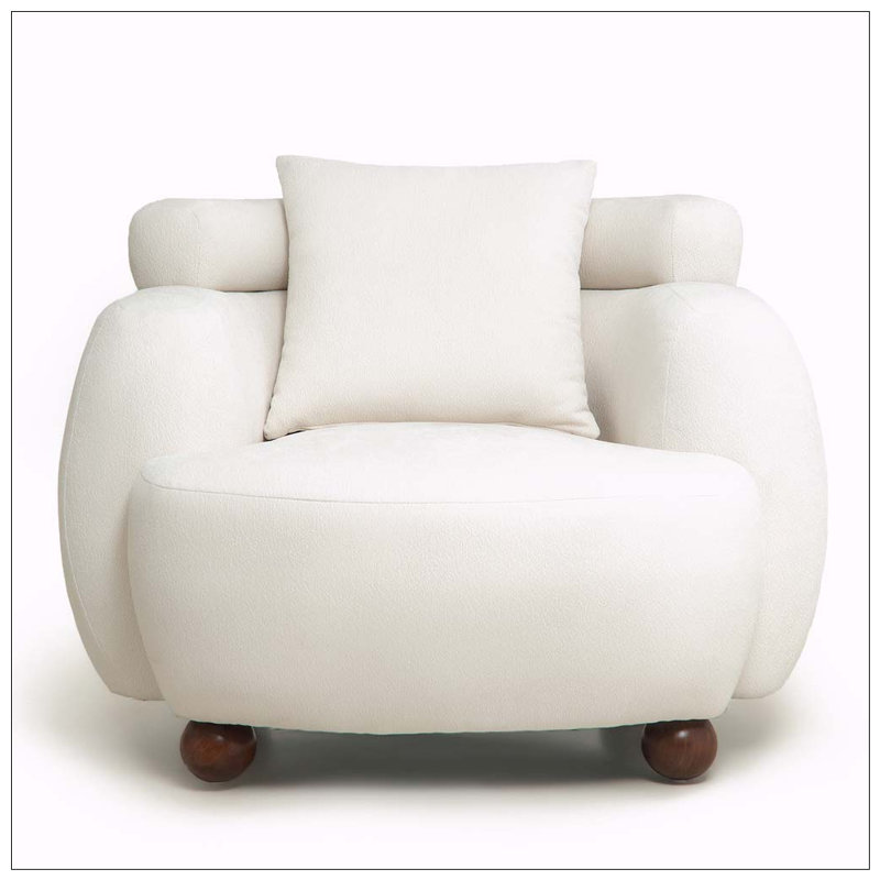 38 Inches Chenille Fabric Bucket Chair, Ameican White Oak