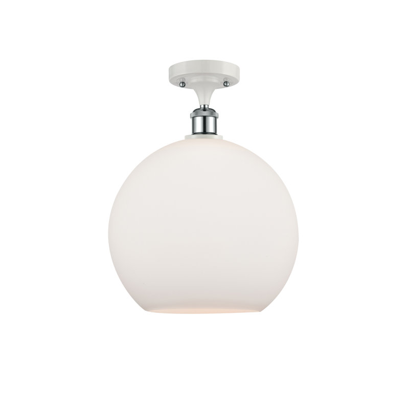 Plafonnier semi-encastré 1 lumière Cindi, Blanc mat, H 16,38 po x l 11,75 po x P 11,75 po, Blanc / chrome poli