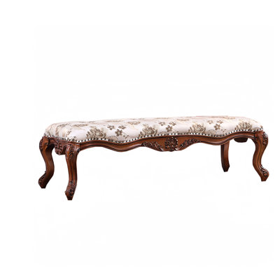 American Solid Wood Carved End-of-Bed Bench Fabric Upholstered Bench