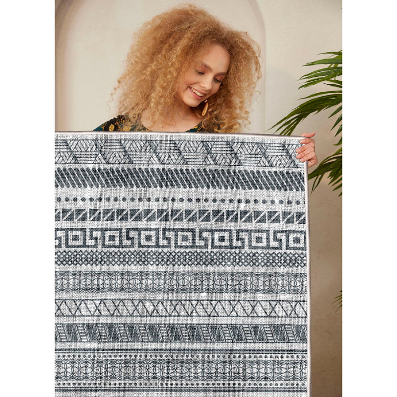 Machine Washable Cotton Area Rug, 100% Cotton, 23.6 x 39.4 inches | Antibacterial, Non-Slip PVC Underside, Total Thickness: 0.3 inches | Grey & Black Dot Base Design | Durable, Soft, and Easy to Clean for Modern Living Spaces