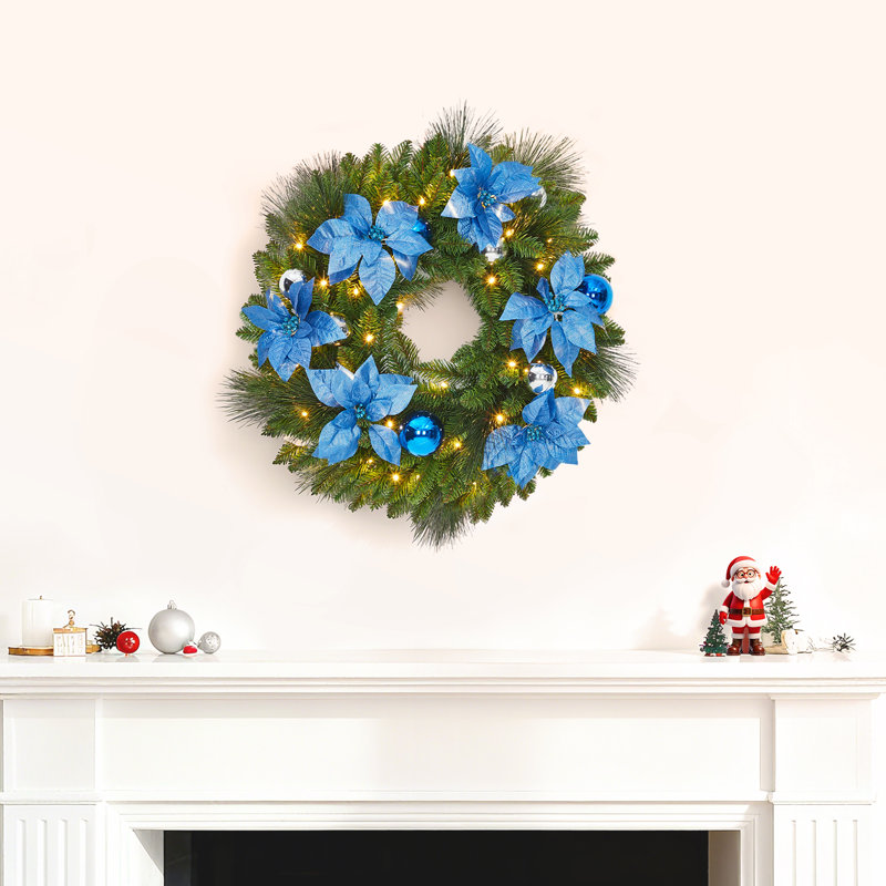 Couronne de Noël pré-illuminée de 61 cm (24 po) - Fonctionne sur piles avec minuterie
