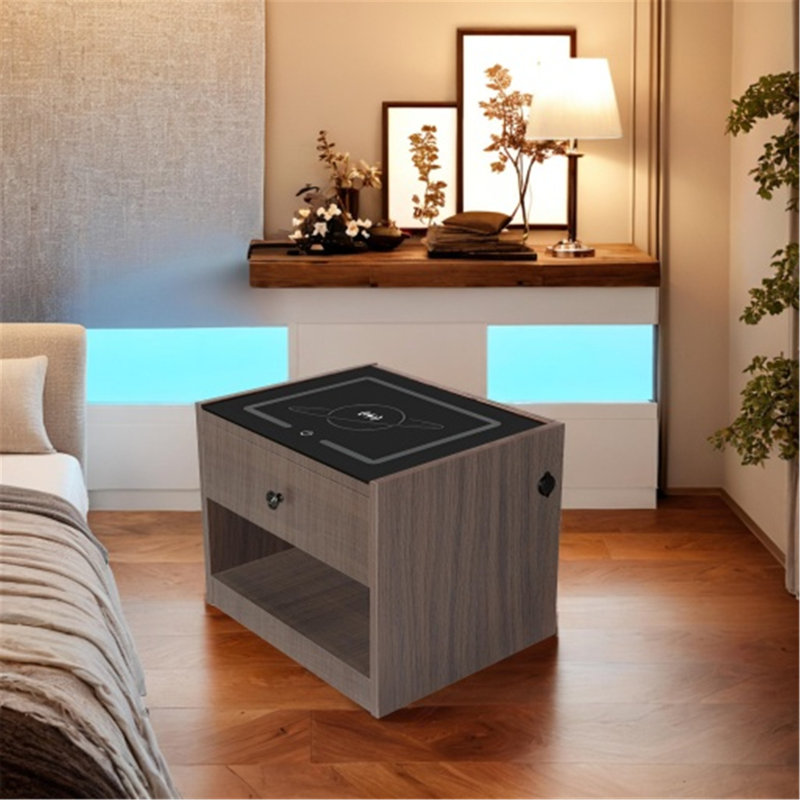 Table de chevet polyvalente avec station de charge avancée et design élégant, Noyer