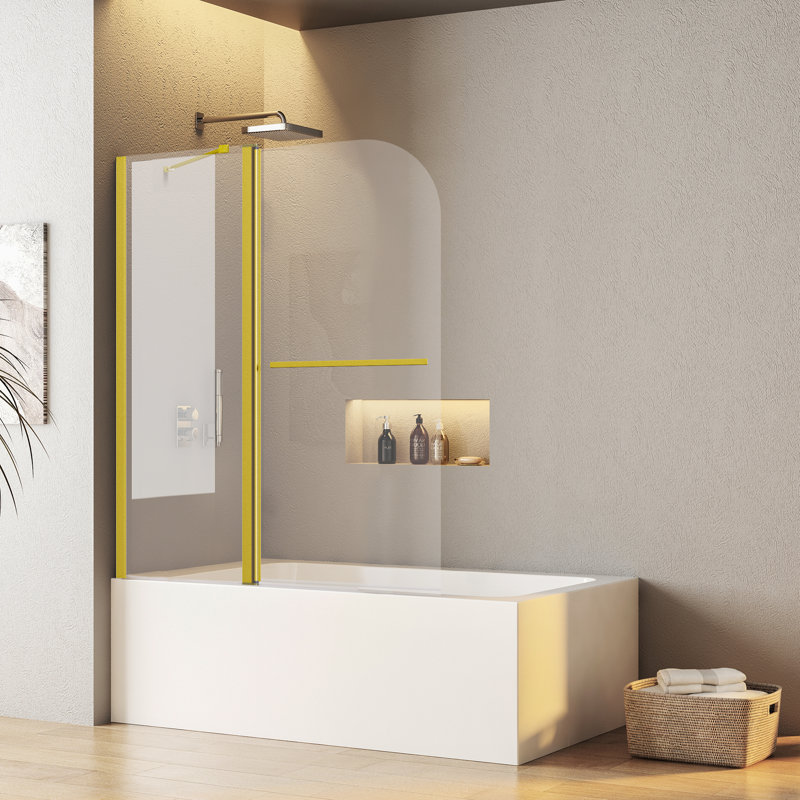 Brushed Gold Frameless Folding Shower Door with Tempered Glass