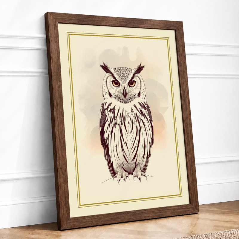 Owl In Ink Japandi - Print, Walnut, A1 - 84.1 x 59.4 cm