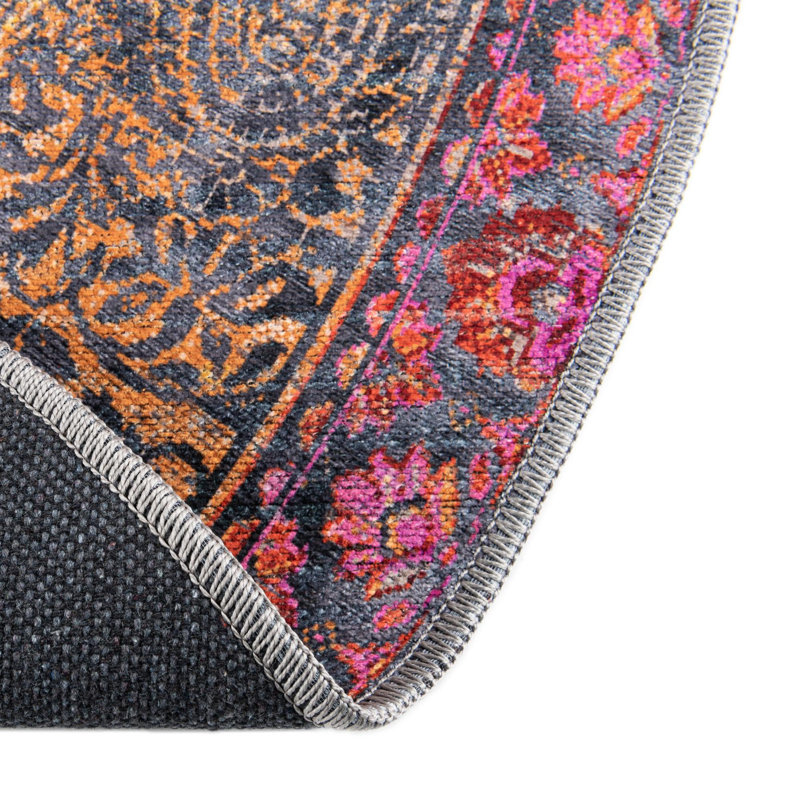 Tapis oriental rose / brun Guth, Rond 3 pi 11 po