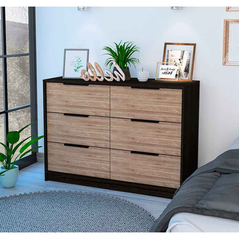Dellana Longhill 6 Drawer Rectangle Dresser Wengue and Pine