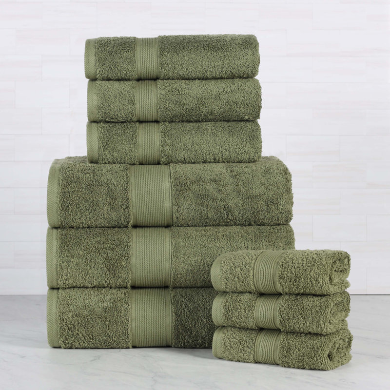 Ensemble de serviettes en coton biologique Lyndon, Ensemble 9 pièces, Vert forêt