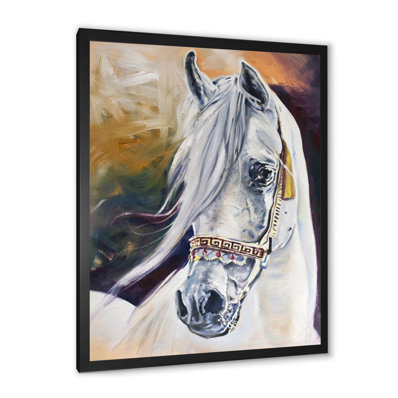 Magnifique portrait de cheval blanc II - peinture, Cadre photo noir, H 20 po x l 12 po x P 1 po
