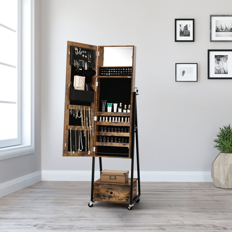 Armoire pour bijoux avec miroir Omeara, Brun
