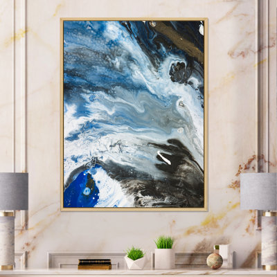 Art de marbre liquide noir, blanc et bleu - peinture sur toile