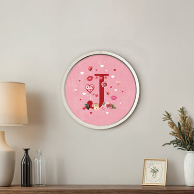 Valentine Things Monogram - J Round White Framed Print