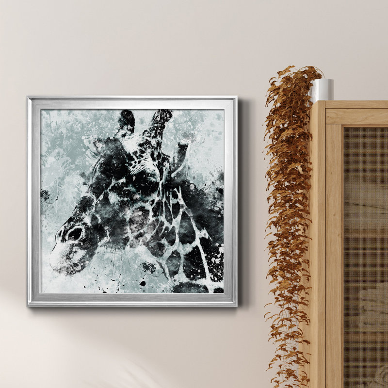 Girafe - cadre photo, impression sur toile, H 17,5 po x l 17,5 po x P 1,5 po, Encadrement argenté