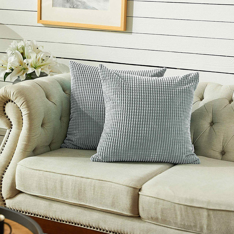Housse de coussin carré à carreaux, 16 po x 16 po, Gris clair
