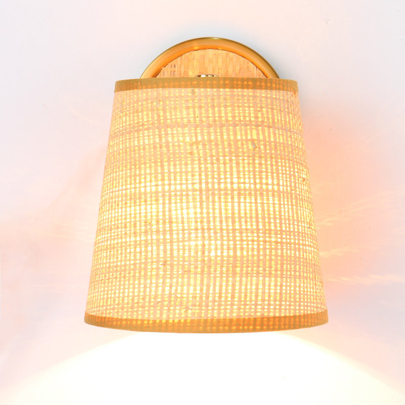 Organic Modern Woven Seagrass Wall Sconce, Adjustable Pivoting Head, Plated Brass Accent