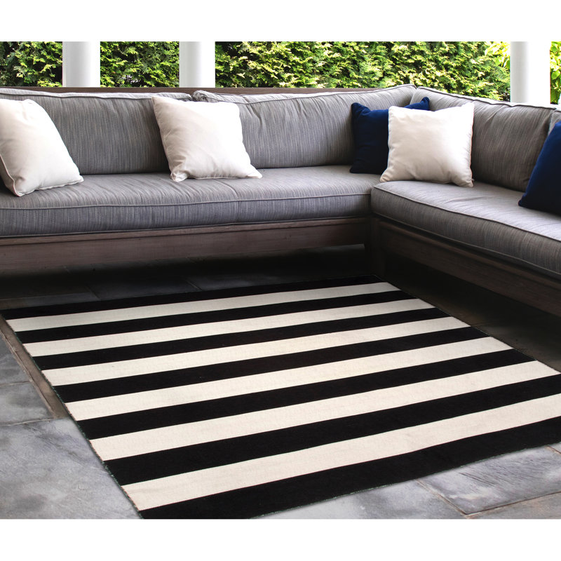 Tapis intérieur / extérieur noir tissé à plat Caruso, Carré 8 pi