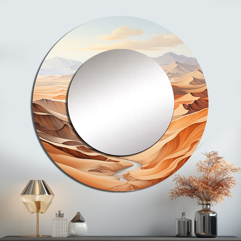 Désert du désert, impression de minimalisme minimaliste, miroir rond grand moderne, impression sur métal, 36 po x 36 po