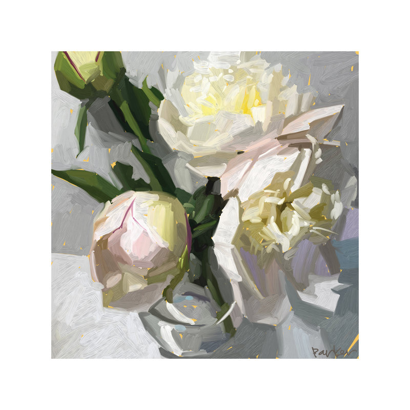 Delicate Peonies by Teddi Parker - Wrapped Canvas Painting, 66.04 cm H x 66.04 cm W x 1.91 cm D