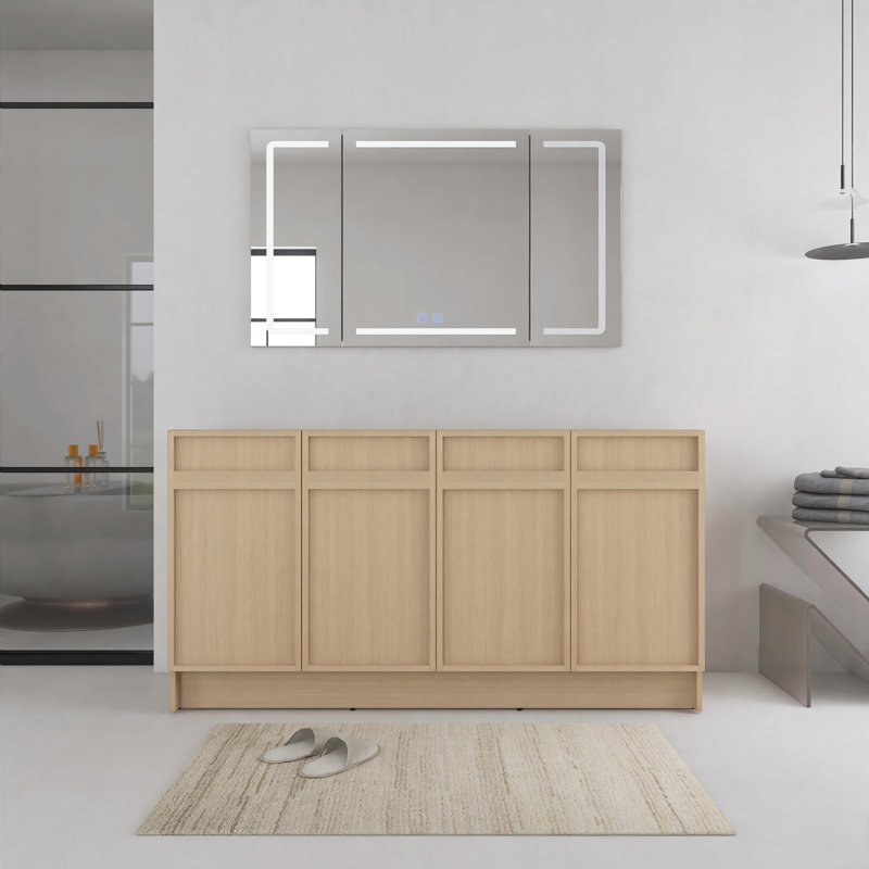 Base de meuble-lavabo autoportant 60 pouces avec portes à fermeture douce et tablettes réglables, chêne Dune