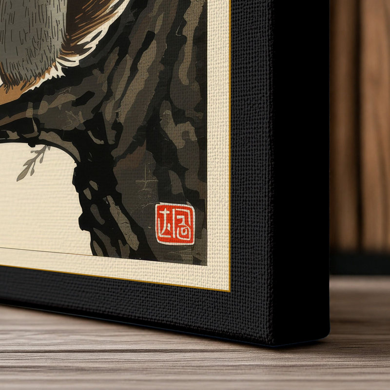 Squirrel in Silence Japandi - Wrapped Canvas, 30x20 - 76.2 x 50.8 cm, Black Border