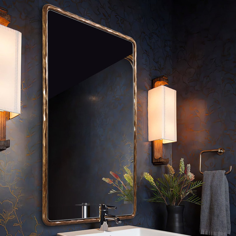 Miroir mural rectangulaire en fer forgé à la main Brunilde | Miroir de salle de bain rustique, 36 po x 24 po, Laiton forgé