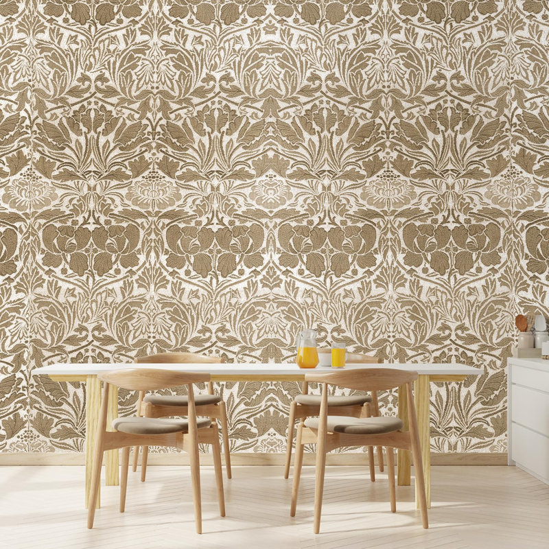 Élégant motif floral brun complexe, L 108 po x l 168 po
