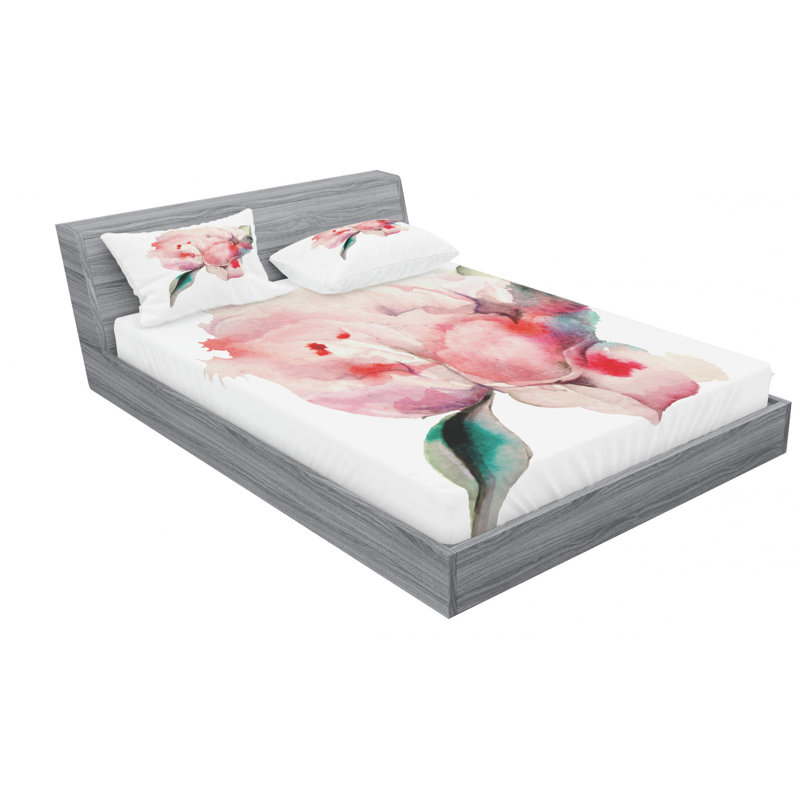 Microfiber Floral Sheet Set, Queen Sheet Set with Fitted Sheet