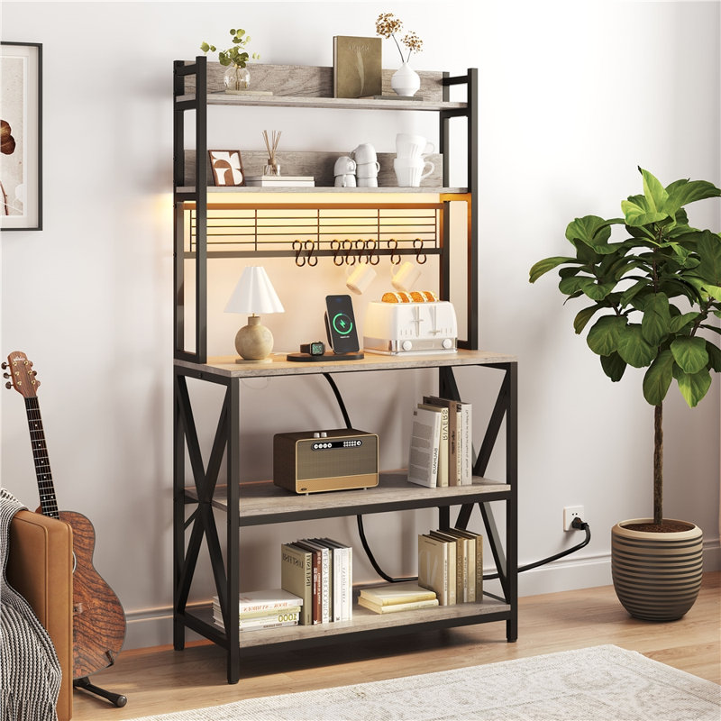 5-Tier Kitchen Baker’s Rack with Colourful Light Strip, Gray/Black