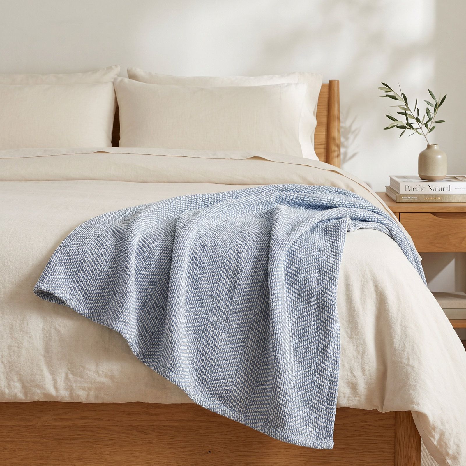 Cotton Woven Throw Blanket, Tan, Full or 90" L x 88" W