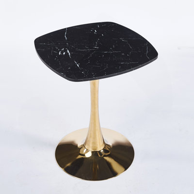 Square Tulip Dining Table For 2-4 Persons, 24 Inch Small Kitchen Table With Sturdy Golden Metal Pedestal Base, Modern Bistro Table For Small Space, Apartment, Cafe, Office, Living Room (White & Gold)