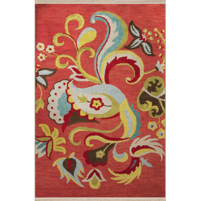 Red Themed Multi Colored Abstract Floral Patterned Creative Vintage Decorative Rug Machine Washable