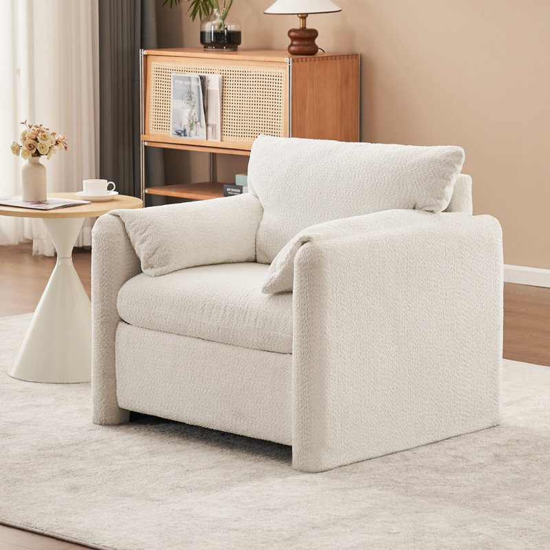 Canapé moderne, canapé confortable en chenille rembourré avec une éponge haute résilience et des pieds robustes pour le salon, la chambre à coucher et le bureau, blanc ivoire