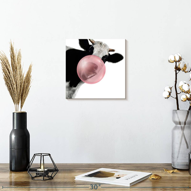 Impression sur toile Bubble Gum Cow, H 10 po x l 10 po x P 1,25 po