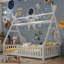 Lit simple pour enfants avec lumière DEL, lit bas avec toit et garde-corps, blanc