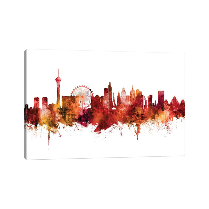 Las Vegas Nevada Skyline Red by Michael Tompsett - 1 Piece Wrapped Canvas Wall Art, 30.48 cm H x 45.72 cm W