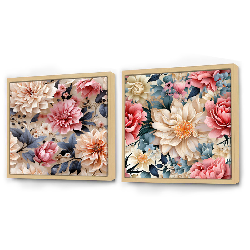 Brookfield - Ensemble de 2 collages floraux carrés, Cadre flottant brun, H 16 po x l 33 po