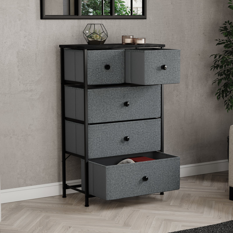 Chorley 5 Drawer Fabric Drawer Chest UKFR Certified, Grey/Black