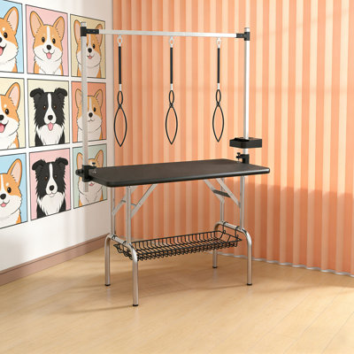 63.4'' H x 51'' W x 23.6'' D Adjustable and Foldable Dog Folding Grooming Table