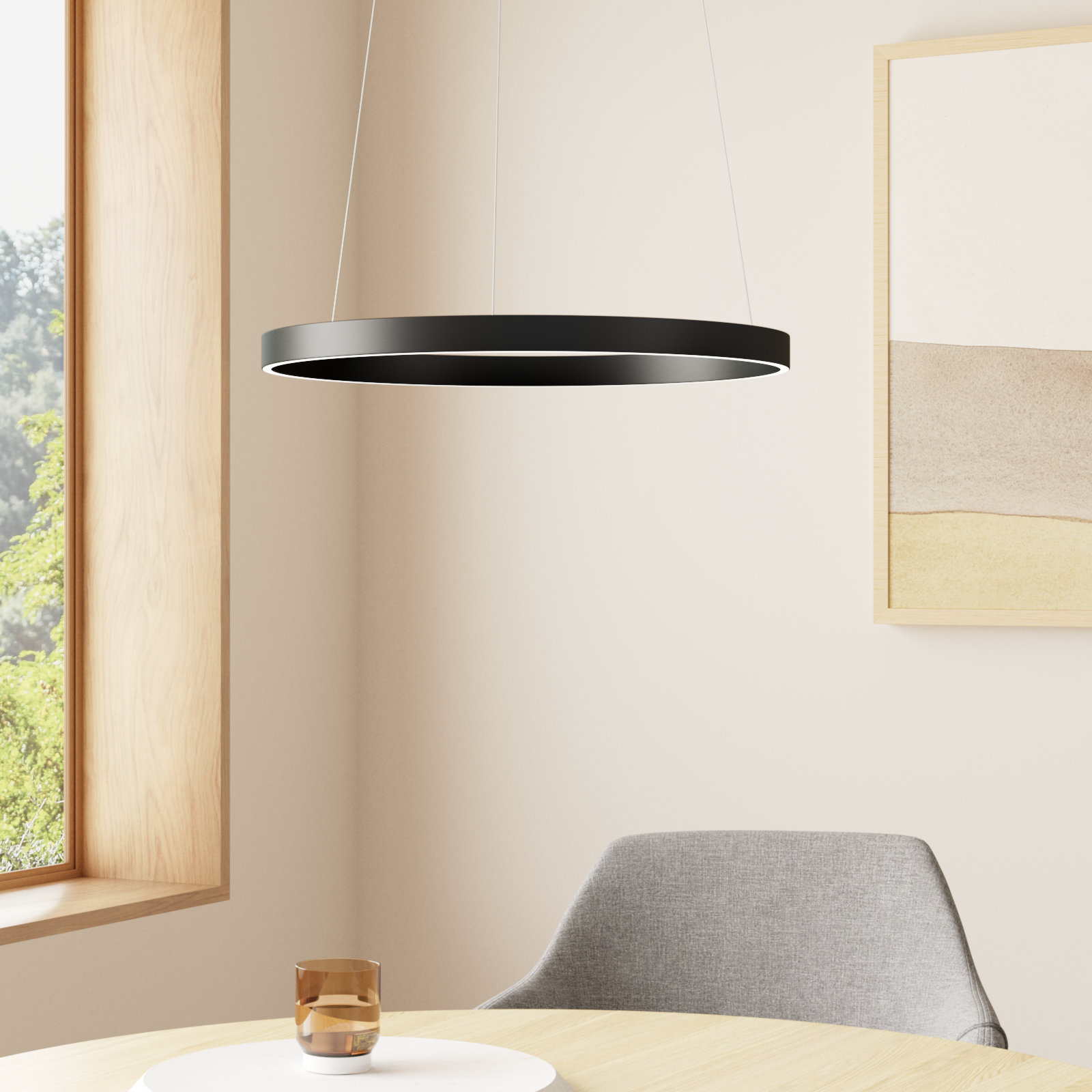 Mills Single Light Dimmable LED Pendant, 1.25" H x 23.5" W x 23.5" D, Black