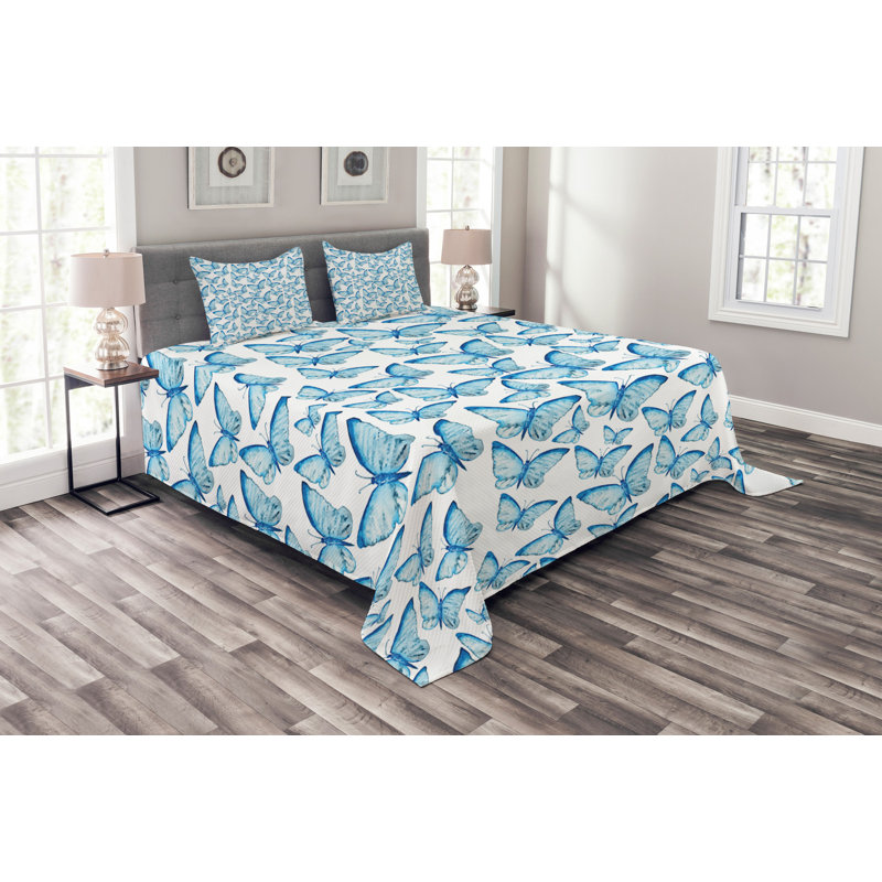 Butterfly Bedspread Set with Shams, 220 x 264 cm