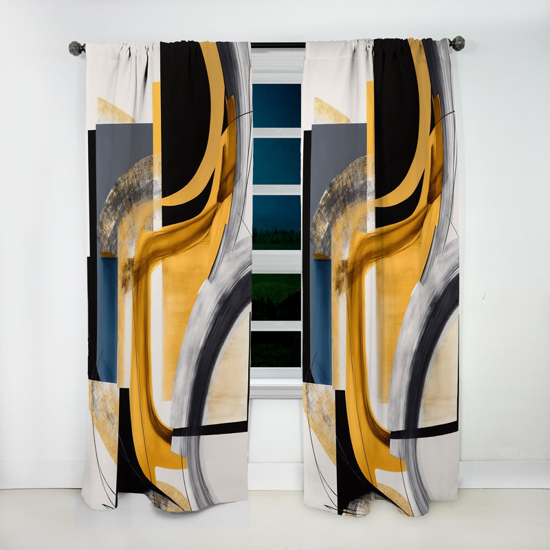 Glam Gold And Black Expression IV - Modern Velvet Curtain - Room Darkening - 1 panel, 52" W x 95" L