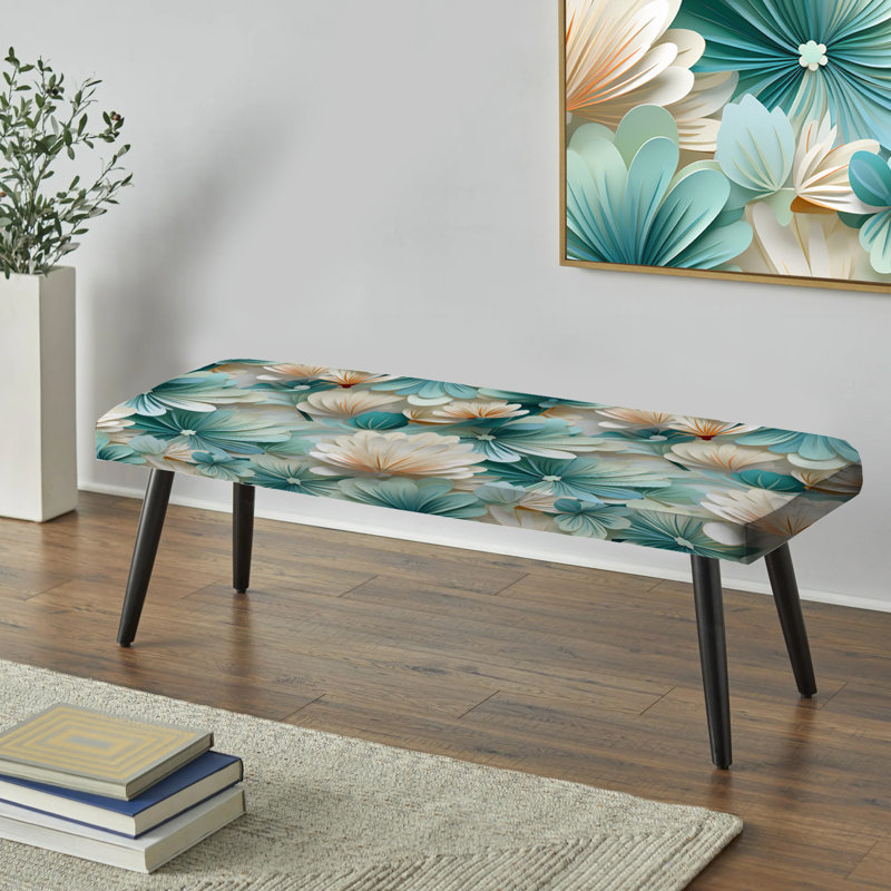 Banc rembourré floral noir Truong, Escapade côtière blanche et verte I