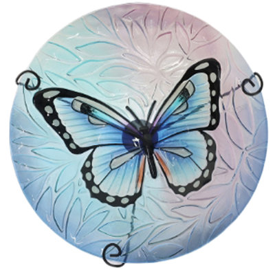 Butterfly Center Glass Bird Bath Garden Stake