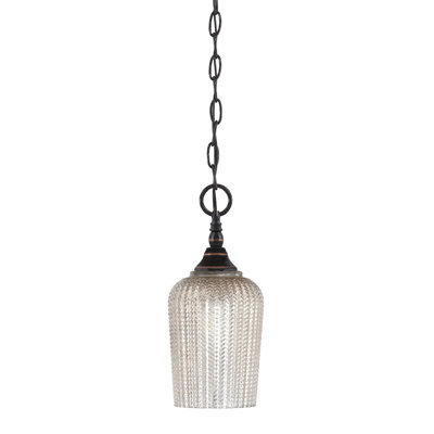Mini-luminaire suspendu en chaîne avec verre texturé argenté 5 po