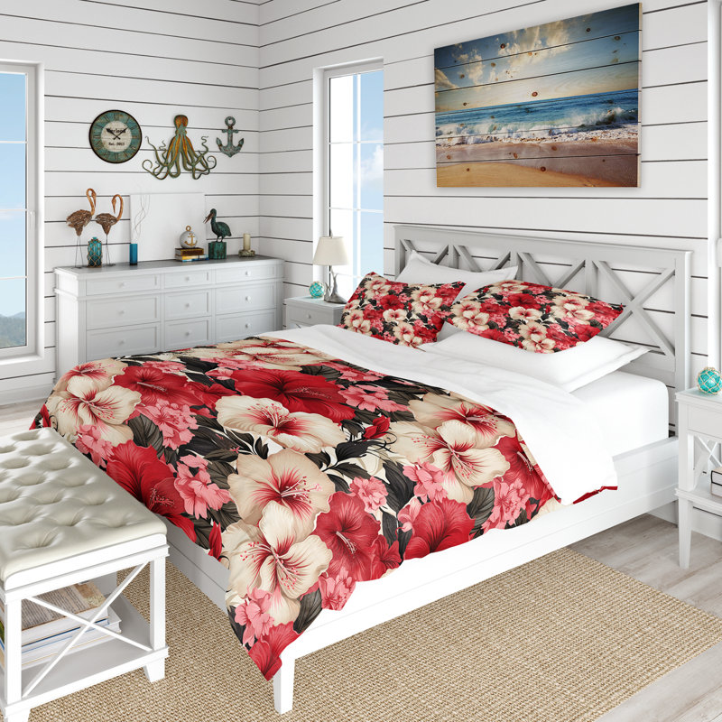 Literie Hibiscus Romance, Housse de couette pour très grand lit et 2 très