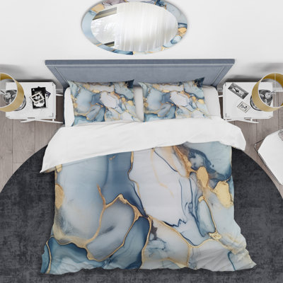 Grey and Gold Tender Liquid Ink Art III Microfiber / Polyester Duvet Cover SetMicrofiber / Polyester Duvet Cover Set
